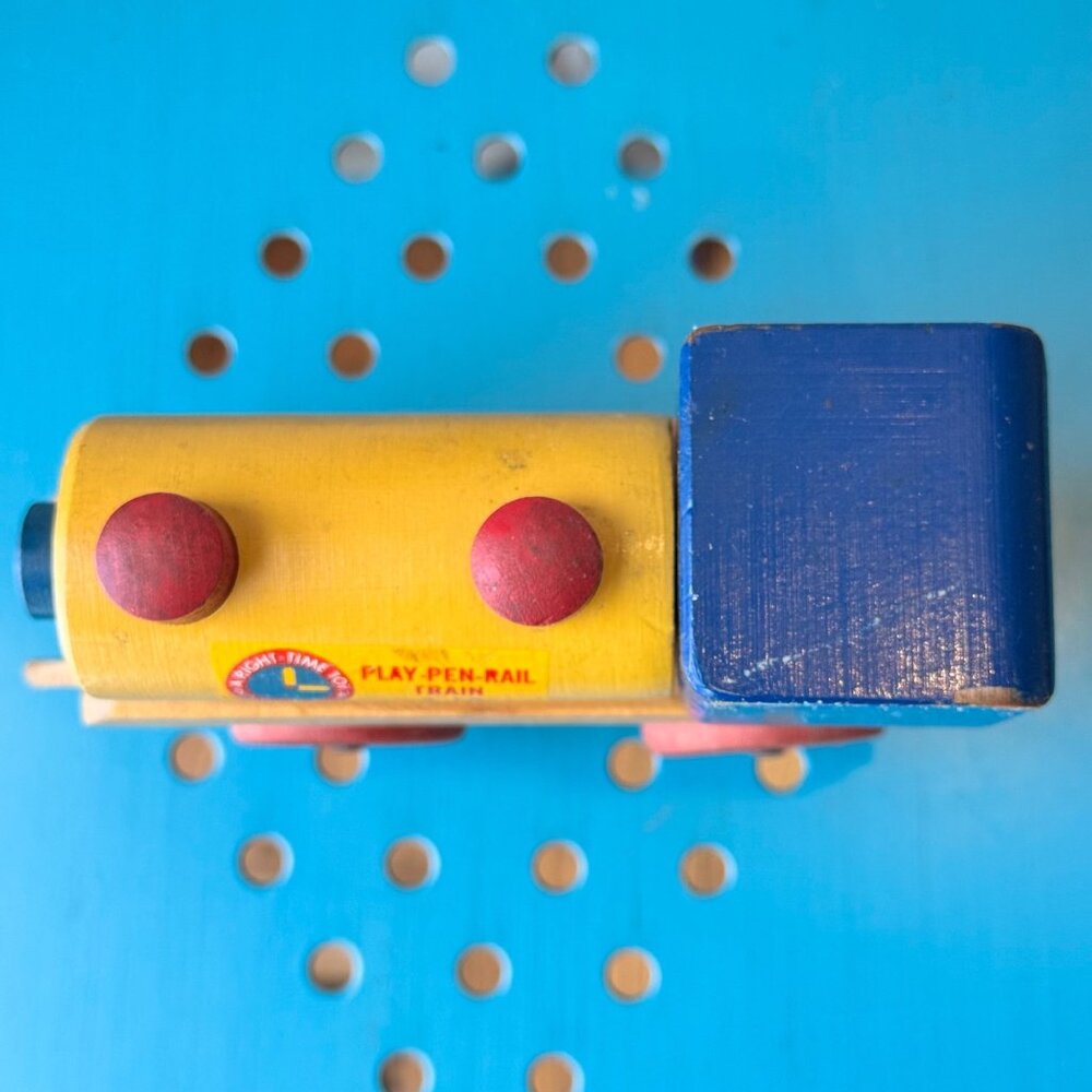Play-Pen-Rail Train Wooden Toy 3–18 Months Toddler Baby Vintage 50s Collectible - Picture 8 of 13